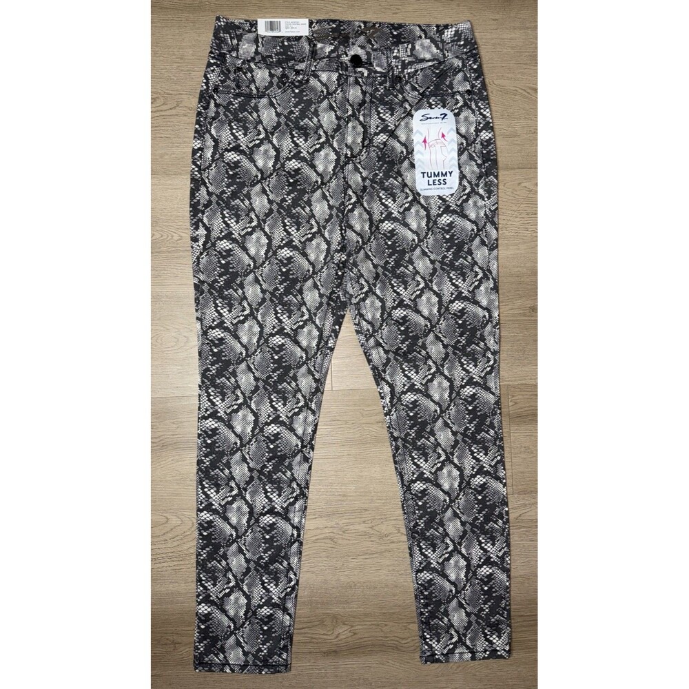 NWT Seven7 Tummyless Gray Skinny Jeans Womens 12 Neutral Snake Print 32x29 White